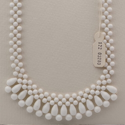 Vintage Czech fringe necklace white round teardrop glass beads
