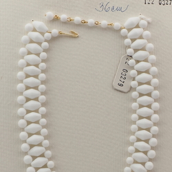 Vintage Czech 3 strand choker necklace white round bicone glass beads