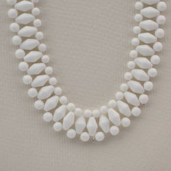 Vintage Czech 3 strand choker necklace white round bicone glass beads