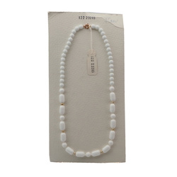 Vintage Czech necklace white round oval bugle glass beads 19"