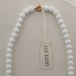 Vintage Czech necklace white round oval bugle glass beads 19"