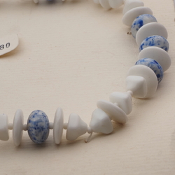 Vintage Czech necklace white blue marble round rondelle pyramid glass beads