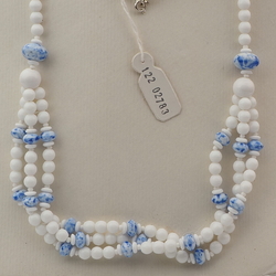 Vintage Czech 1 to 3 strand necklace white blue marble round rondelle glass beads