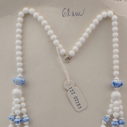 Vintage Czech 1 to 3 strand necklace white blue marble round rondelle glass beads