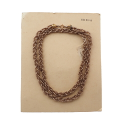 Long vintage Czech 3 strand necklace bronze metallic glass beads 30"