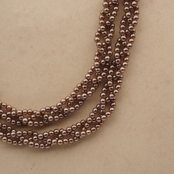 Long vintage Czech 3 strand necklace bronze metallic glass beads 30"