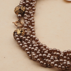 Long vintage Czech 3 strand necklace bronze metallic glass beads 30"