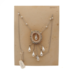 Vintage Czech silver chain necklace pearl glass bead AB rhinestone pendant