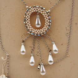 Vintage Czech silver chain necklace pearl glass bead AB rhinestone pendant