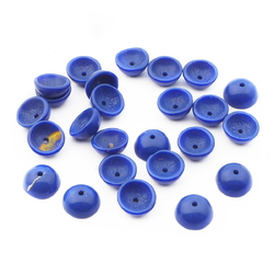 Lot (24) Czech vintage Deco blue round cap glass beads 10x5mm