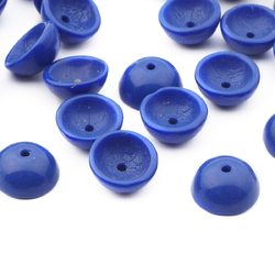 Lot (24) Czech vintage Deco blue round cap glass beads 10x5mm