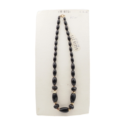 Vintage Czech necklace black oval nugget glass beads 18"