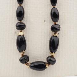 Vintage Czech necklace black oval nugget glass beads 18"