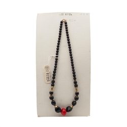 Vintage Czech necklace black red oval round glass beads 18"