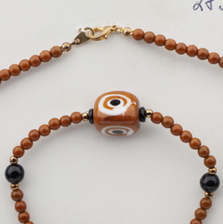 Vintage Czech necklace brown black swirl lampwork glass beads