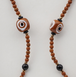Vintage Czech necklace brown black swirl lampwork glass beads