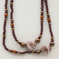 Vintage Czech necklace brown bronze marble lampwork glass beads