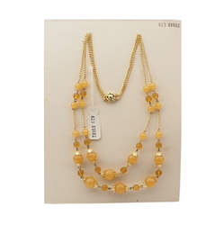 Vintage Czech 2 strand chain necklace yellow opaline glass beads 