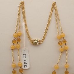 Vintage Czech 2 strand chain necklace yellow opaline glass beads 