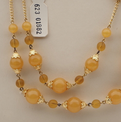 Vintage Czech 2 strand chain necklace yellow opaline glass beads 