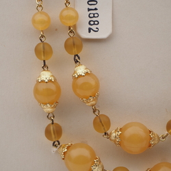 Vintage Czech 2 strand chain necklace yellow opaline glass beads 