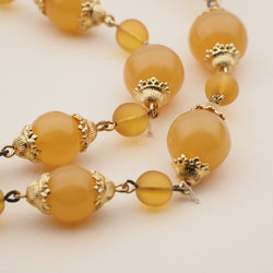 Vintage Czech 2 strand chain necklace yellow opaline glass beads 