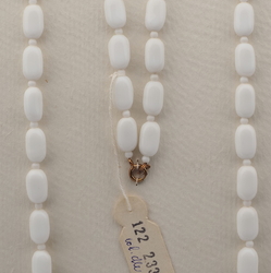 Vintage Czech necklace white oval rectangle glass beads 28"