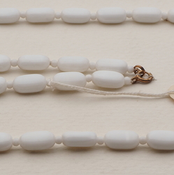 Vintage Czech necklace white oval rectangle glass beads 28"