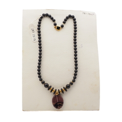 Vintage Czech necklace black aventurine gold swirl lampwork glass beads