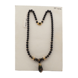 Vintage Czech necklace black aventurine gold swirl lampwork glass beads