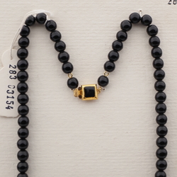 Vintage Czech necklace black aventurine gold swirl lampwork glass beads