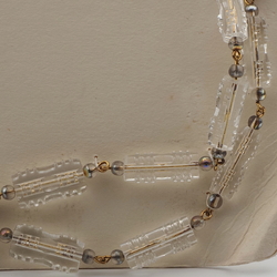 Vintage Czech 2 strand link necklace clear pentagon AB glass beads 