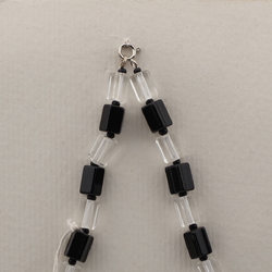 Vintage Czech necklace clear black pentagon bugle glass beads 