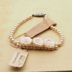Lot (2) vintage Czech bracelets pearl round flower glass beads