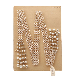 Vintage Czech belt necklace pearl silver glass beads 