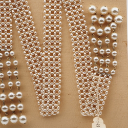 Vintage Czech belt necklace pearl silver glass beads 