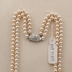 Vintage Czech 2 strand necklace pearl glass beads rhinestone pendant