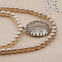 Vintage Czech 2 strand necklace pearl glass beads rhinestone pendant
