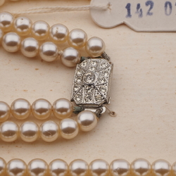 Vintage Czech 2 strand necklace pearl glass beads rhinestone pendant