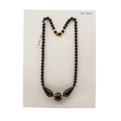 Vintage Czech necklace black aventurine gold lampwork glass beads