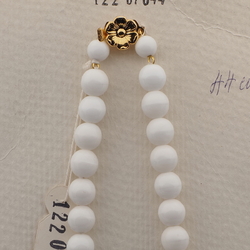 Vintage Czech necklace white striped round flower glass beads