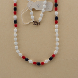 Vintage Czech necklace white red blue cube glass beads 