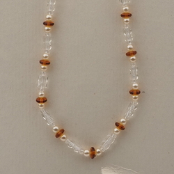 Vintage Czech necklace pearl topaz clear bugle glass beads 