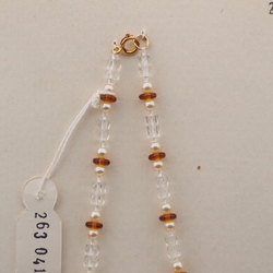 Vintage Czech necklace pearl topaz clear bugle glass beads 
