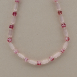 Vintage Czech necklace satin atlas pink bicolor cube glass beads 