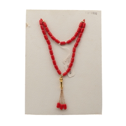 Vintage prayer bead strand red oval bugle glass beads 