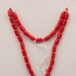 Vintage prayer bead strand red oval bugle glass beads 