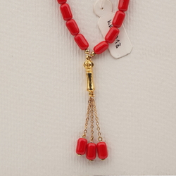 Vintage prayer bead strand red oval bugle glass beads 