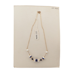 Vintage Czech gold chain necklace white blue square round glass beads 