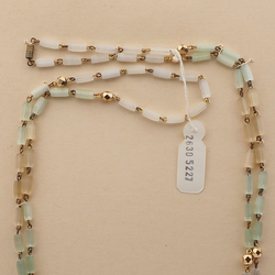 Long vintage Czech link necklace satin atlas pentagon gold glass beads 48"